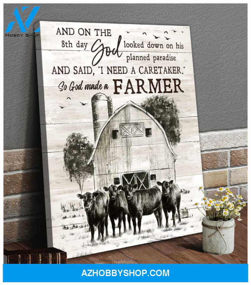 Farm Farmhouse Angus Cow Canvas So God made a farmer Wall Art Decor