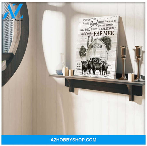 Farm Farmhouse Angus Cow Canvas So God made a farmer Wall Art Decor