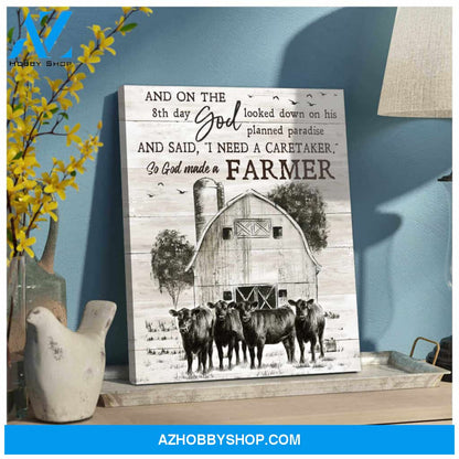 Farm Farmhouse Angus Cow Canvas So God made a farmer Wall Art Decor