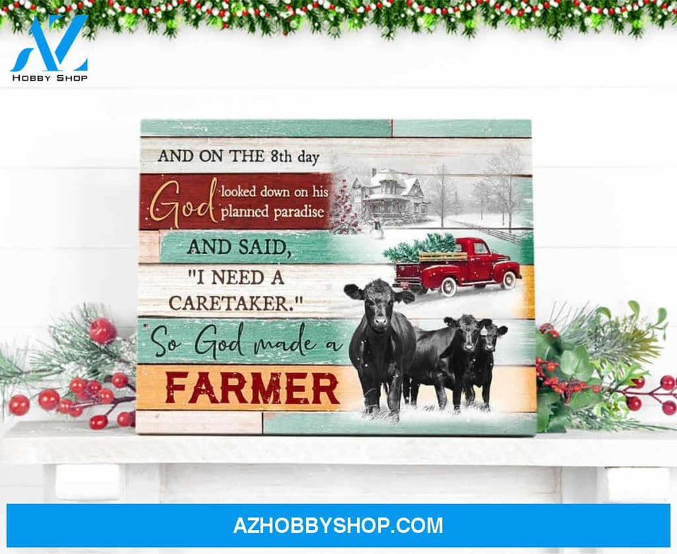 Farm Farmhouse Angus Cow So God made a farmer V.C Canvas Wall Art Decor