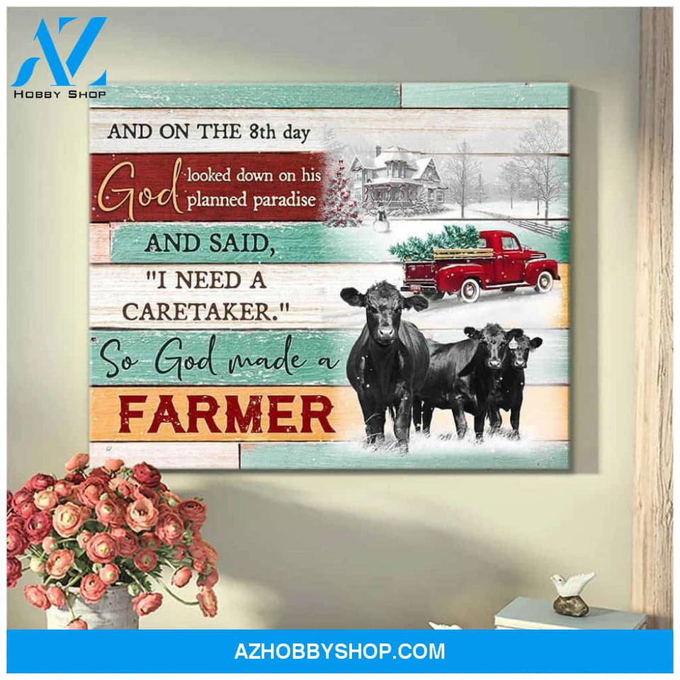 Farm Farmhouse Angus Cow So God made a farmer V.C Canvas Wall Art Decor