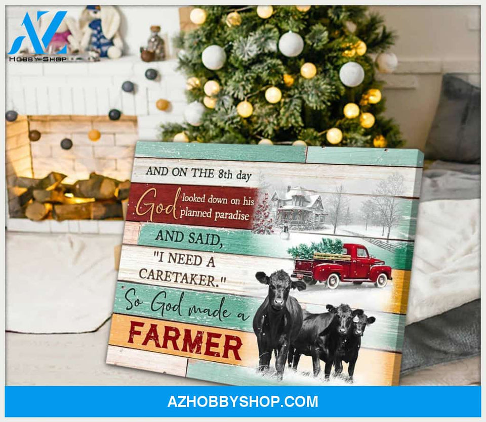 Farm Farmhouse Angus Cow So God made a farmer V.C Canvas Wall Art Decor