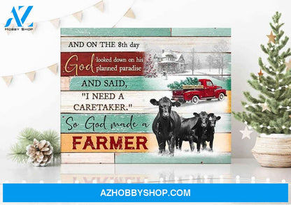 Farm Farmhouse Angus Cow So God made a farmer V.C Canvas Wall Art Decor