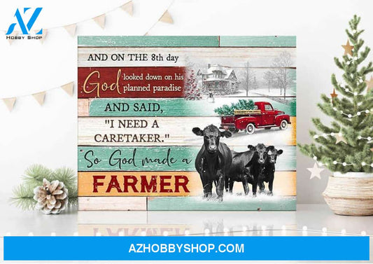 Farm Farmhouse Angus Cow So God made a farmer V.C Canvas Wall Art Decor