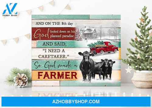 Farm Farmhouse Angus Cow So God made a farmer V.C Canvas Wall Art Decor