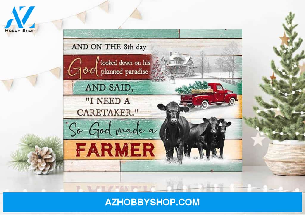 Farm Farmhouse Angus Cow So God made a farmer V.C Canvas Wall Art Decor