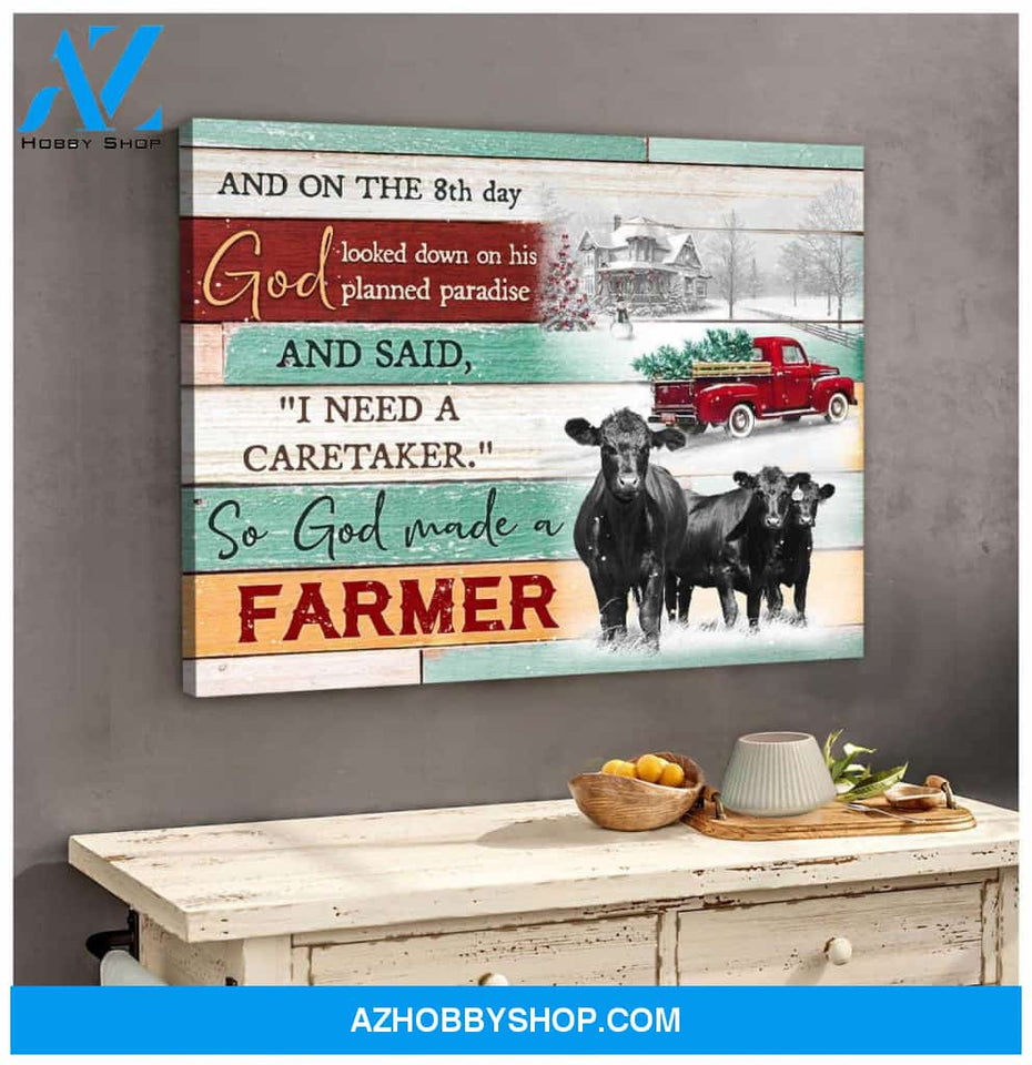 Farm Farmhouse Angus Cow So God made a farmer V.C Canvas Wall Art Decor