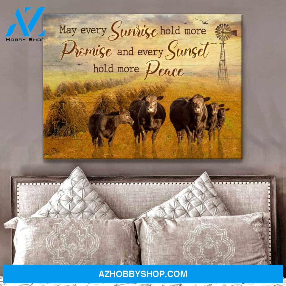 Farm Farmhouse Angus Cows Canvas May every sunrise Wall Art Decor