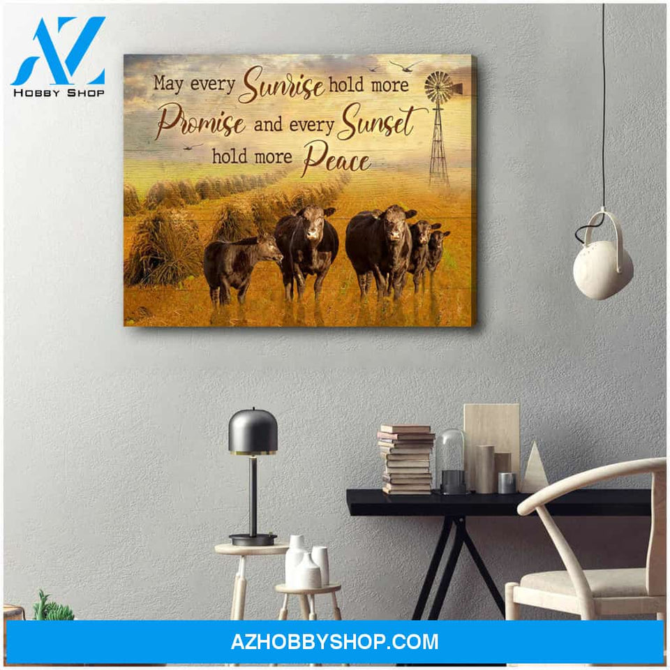 Farm Farmhouse Angus Cows Canvas May every sunrise Wall Art Decor