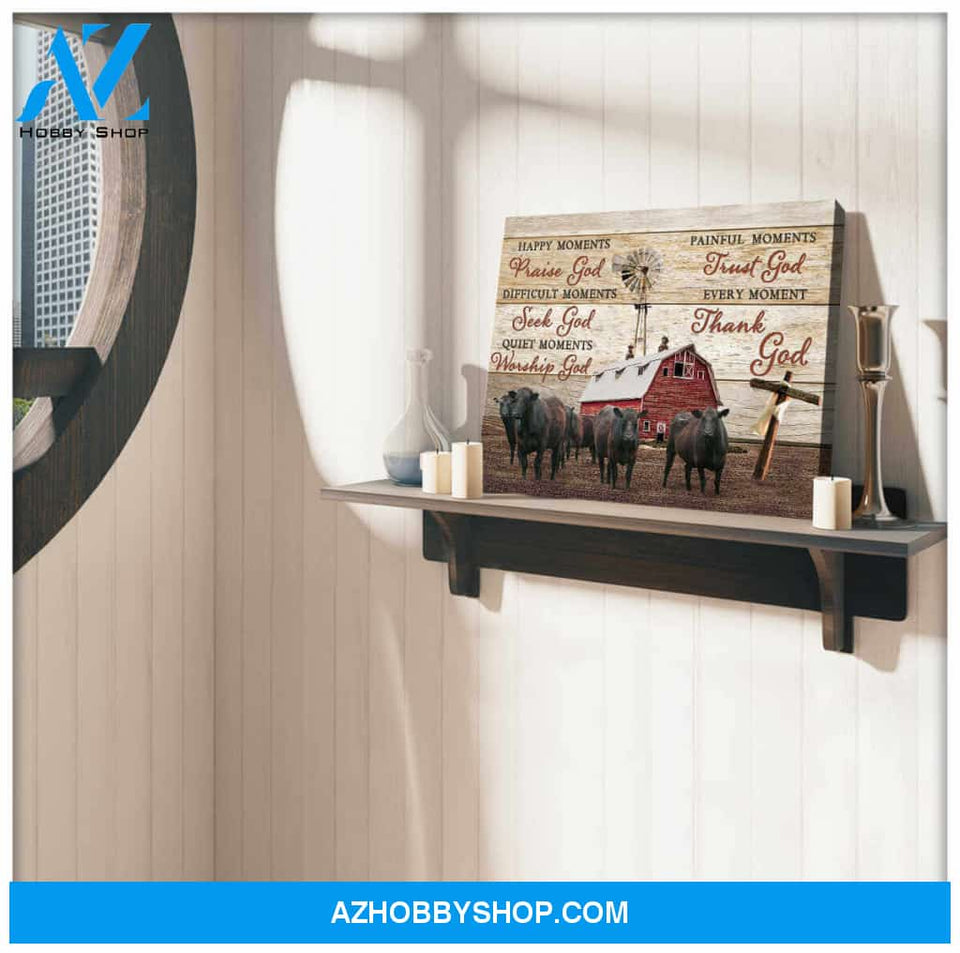 Farm Farmhouse Angus Cows Canvas Thank God Wall Art Decor