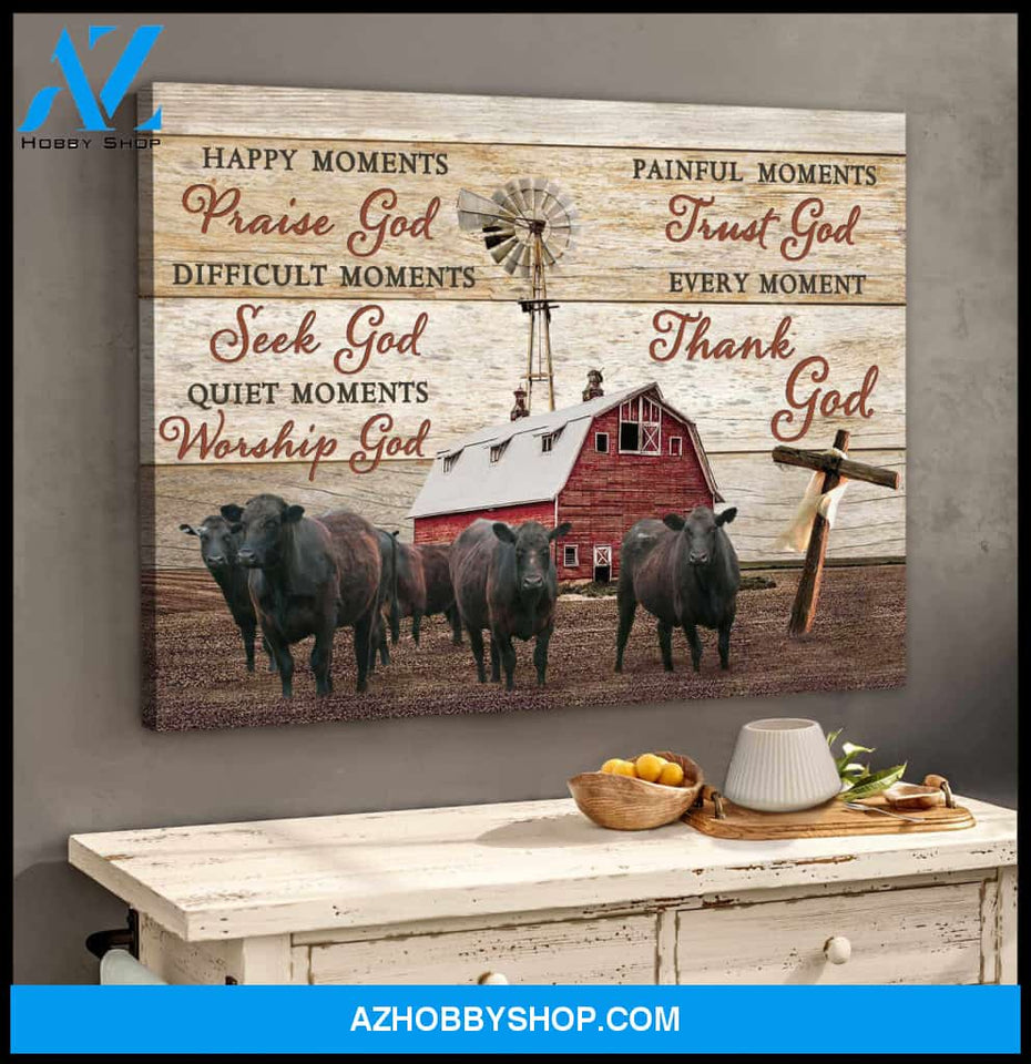 Farm Farmhouse Angus Cows Canvas Thank God Wall Art Decor
