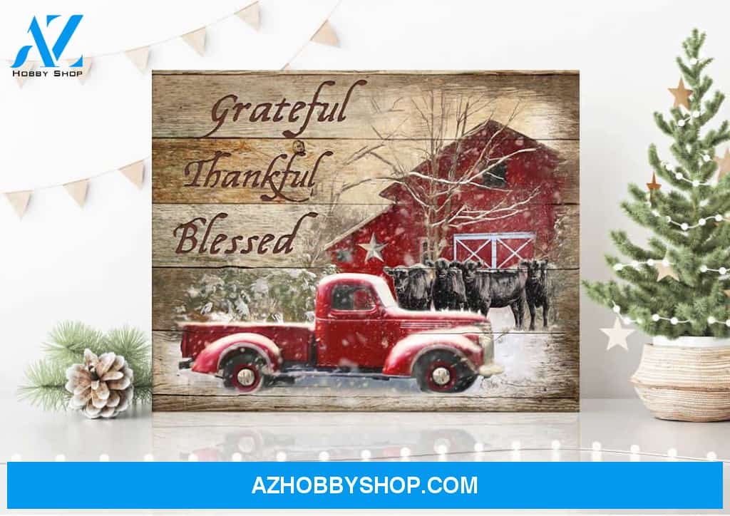 Farm Farmhouse Angus Cows Grateful Thankful Blessed Canvas Wall Art Decor