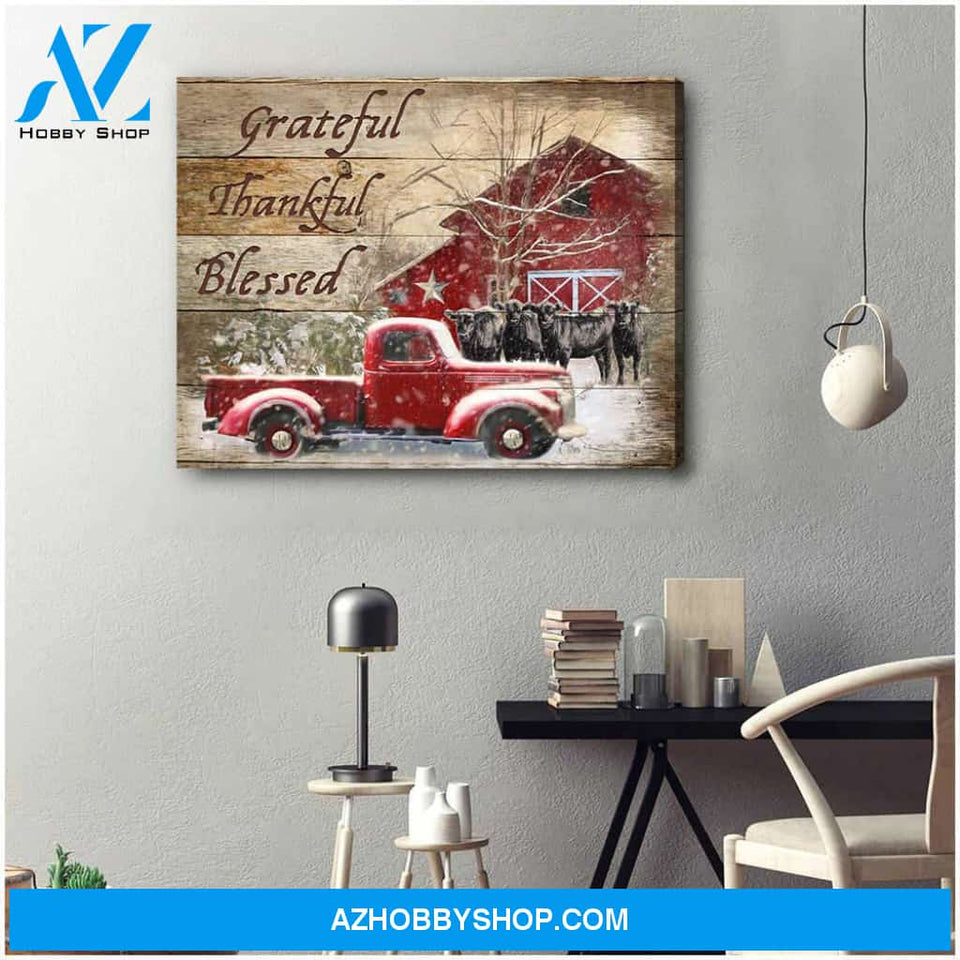 Farm Farmhouse Angus Cows Grateful Thankful Blessed Canvas Wall Art Decor