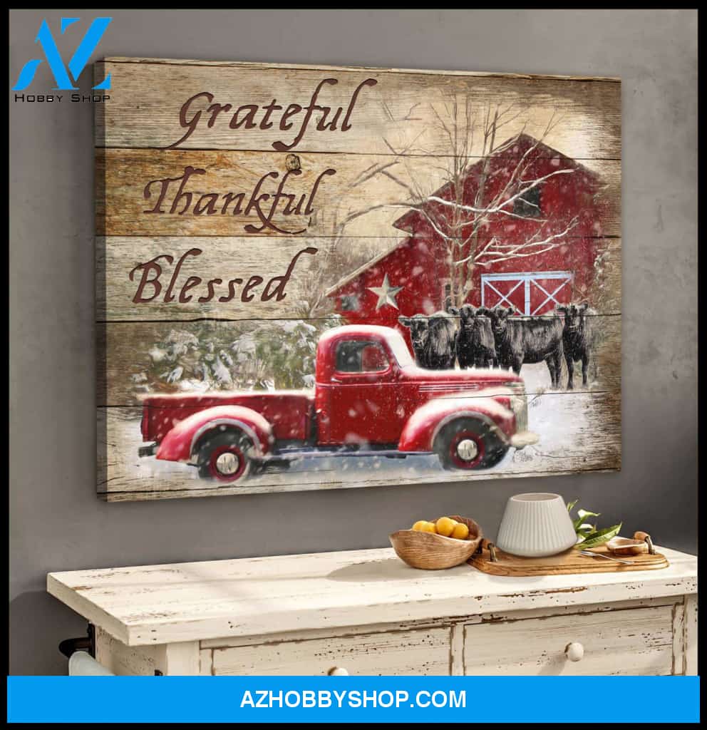 Farm Farmhouse Angus Cows Grateful Thankful Blessed Canvas Wall Art Decor