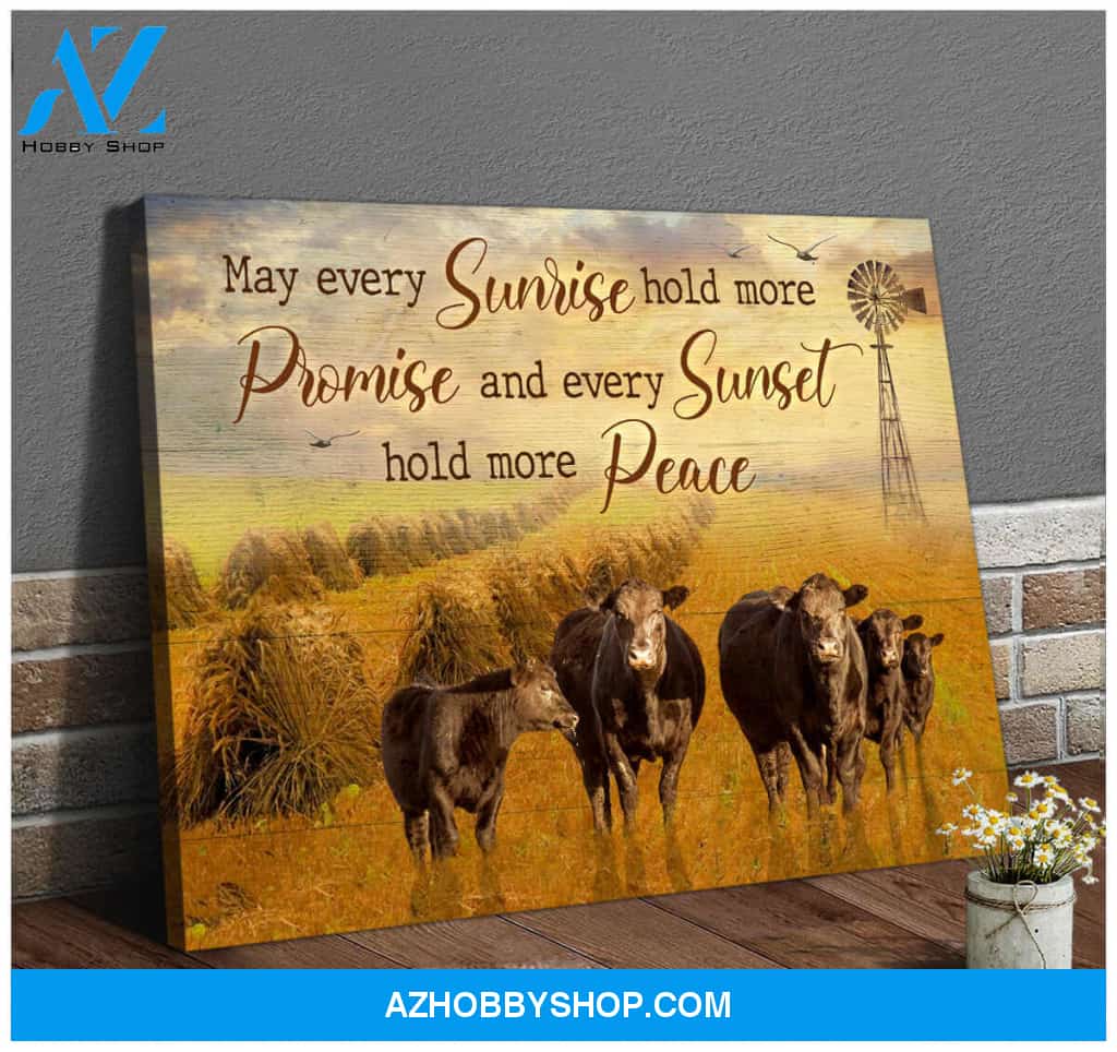 Farm Farmhouse Angus Cows Wall Decor, May Every Sunrise Canvas Poster Wall Art Prints, Farmhouse Decor