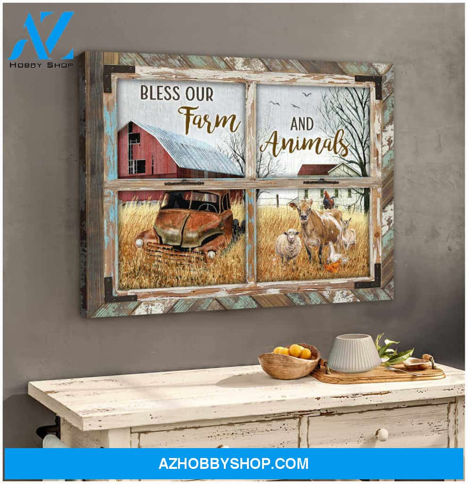 Farm Farmhouse Canvas Bless our farm and animals Wall Art Decor