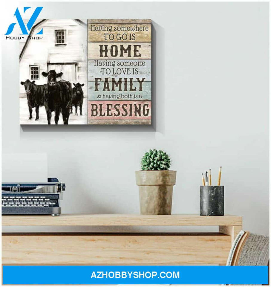 Farm Farmhouse Angus Cows Canvas Having both is a blessing Wall Art Decor, Gifts For Cow Lovers