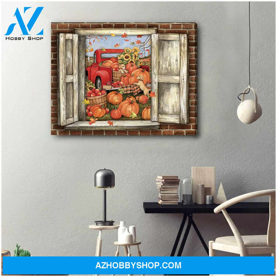 Farm Farmhouse Canvas Pumpkins Red Truck Wall Art Decor