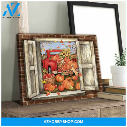 Farm Farmhouse Canvas Pumpkins Red Truck Wall Art Decor