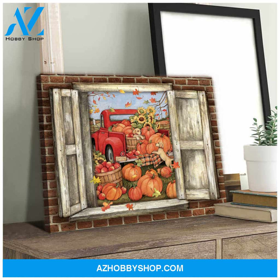 Farm Farmhouse Canvas Pumpkins Red Truck Wall Art Decor