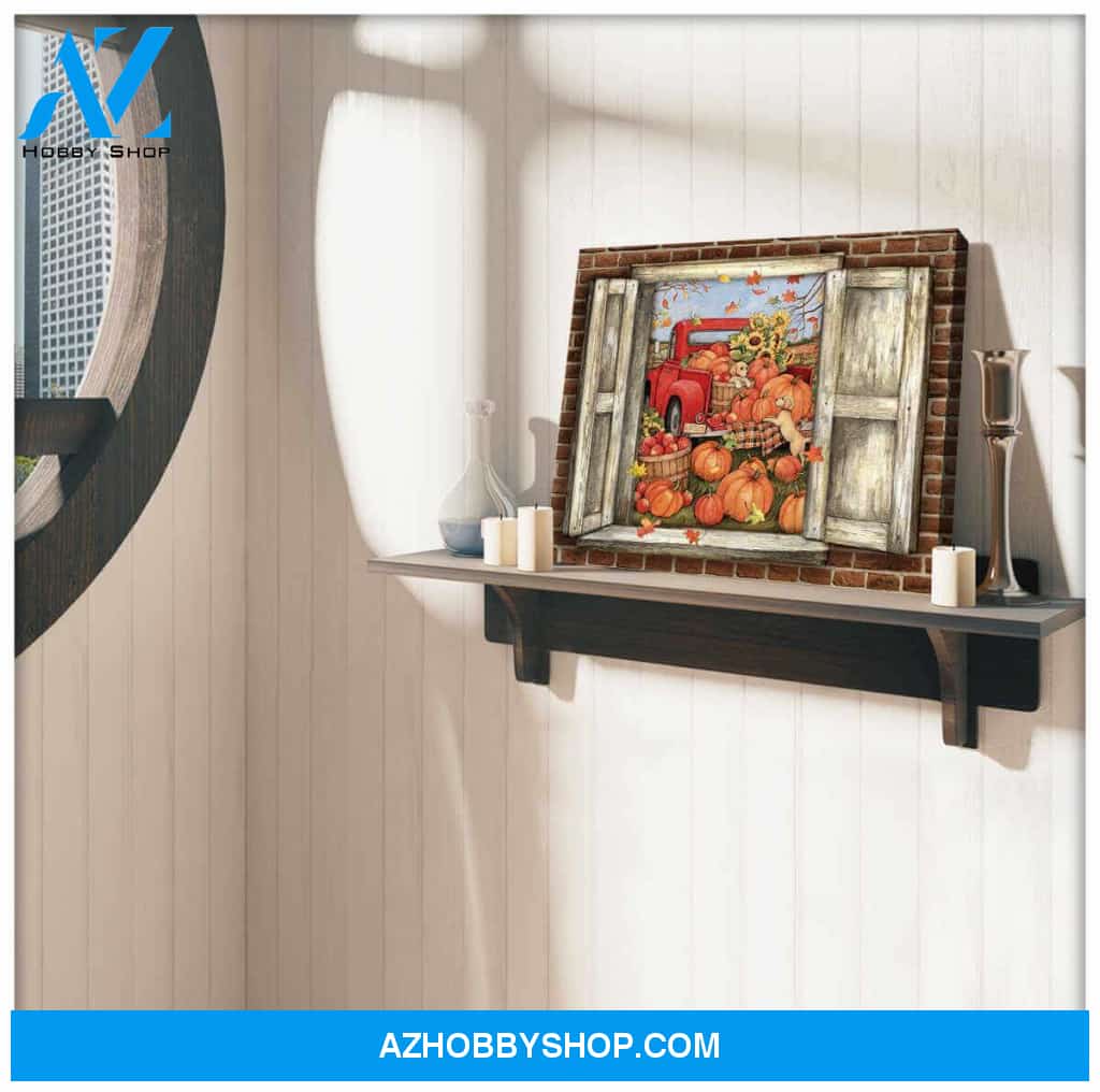 Farm Farmhouse Canvas Pumpkins Red Truck Wall Art Decor