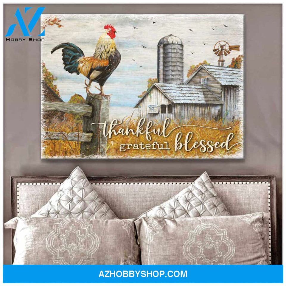 Farm Farmhouse Canvas Thankful Grateful Blessed Wall Art Decor