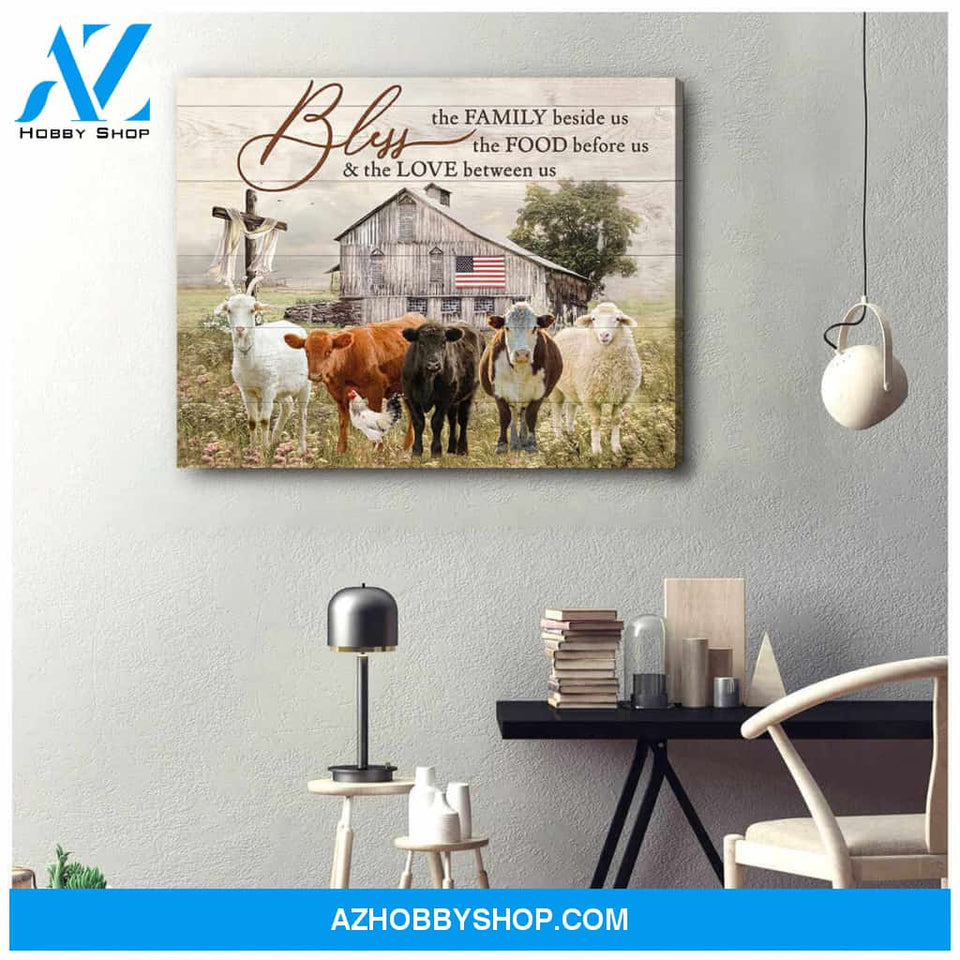 Farm Farmhouse Cattle Canvas Bless Home Wall Art Decor