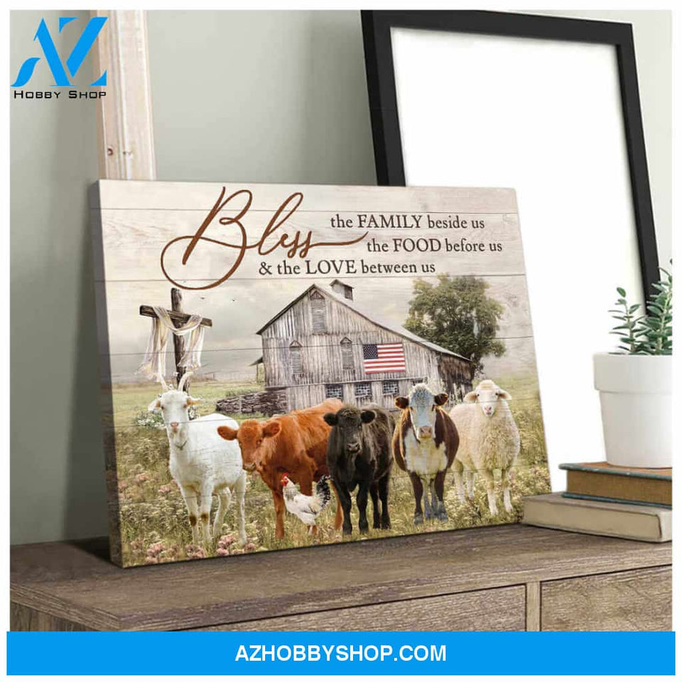Farm Farmhouse Cattle Canvas Bless Home Wall Art Decor