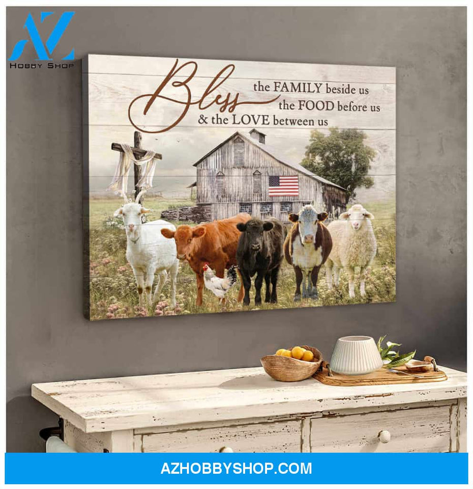 Farm Farmhouse Cattle Canvas Bless Home Wall Art Decor