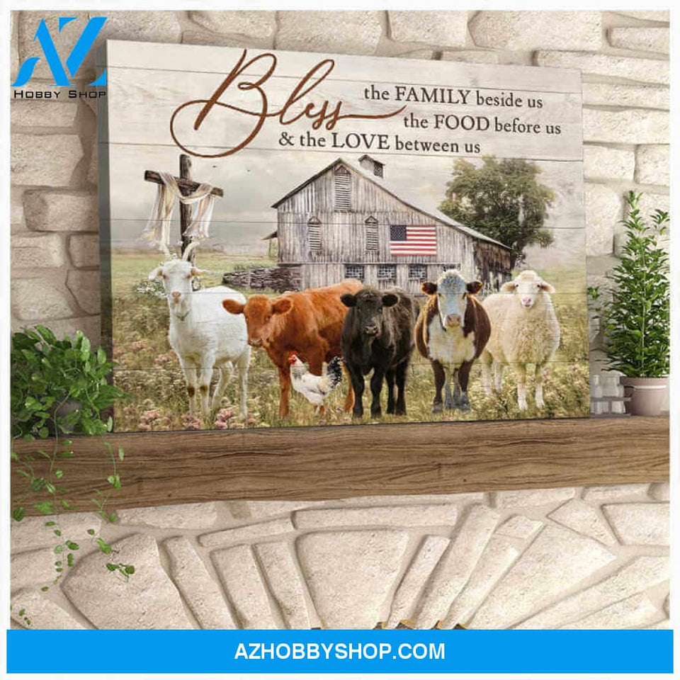 Farm Farmhouse Cattle Canvas Bless Home Wall Art Decor