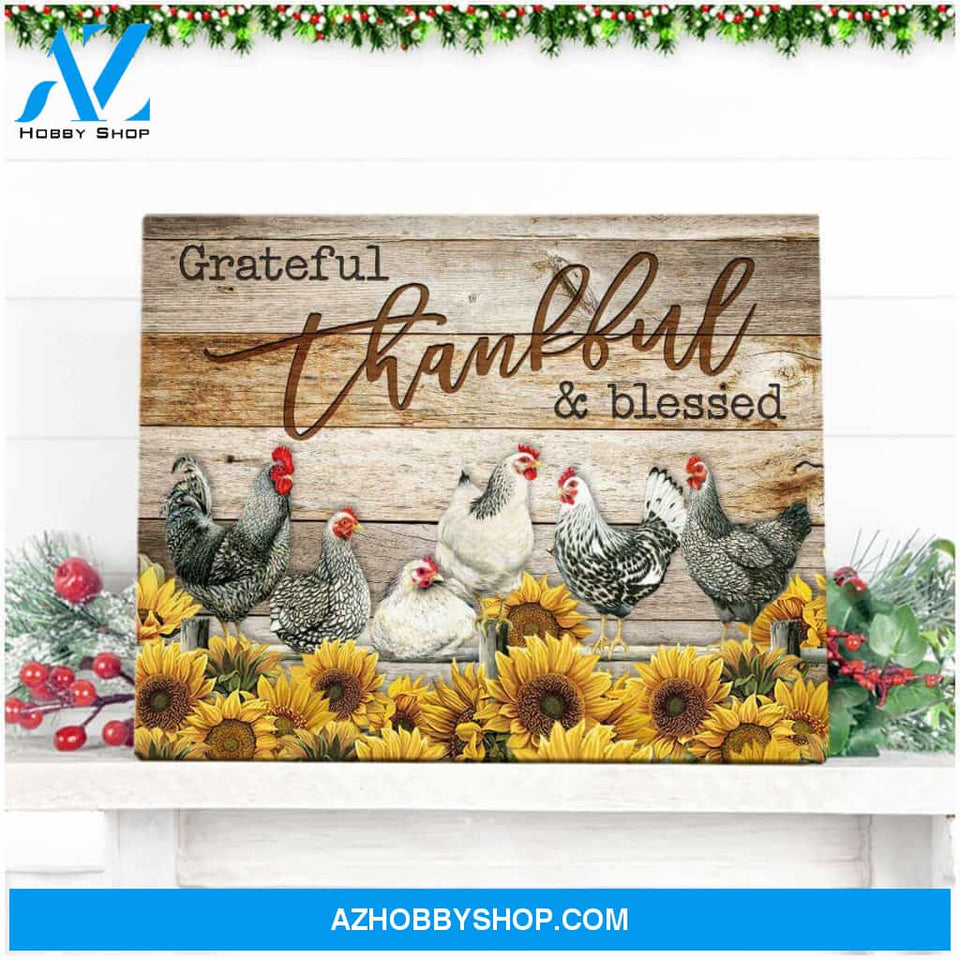 Farm Farmhouse Chicken Canvas Grateful Thankful Blessed Wall Art Decor