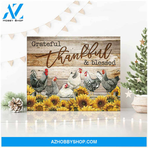 Farm Farmhouse Chicken Canvas Grateful Thankful Blessed Wall Art Decor