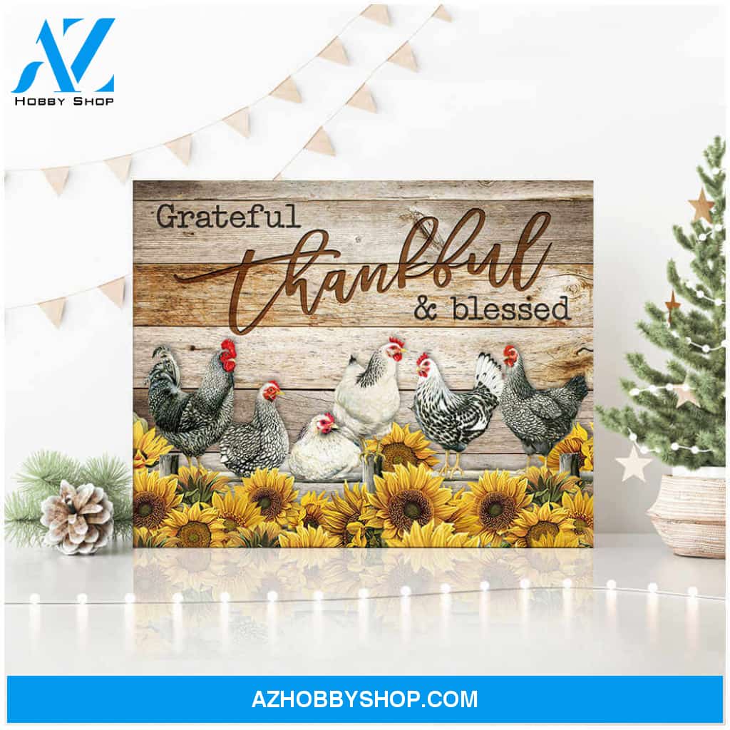 Farm Farmhouse Chicken Canvas Grateful Thankful Blessed Wall Art Decor