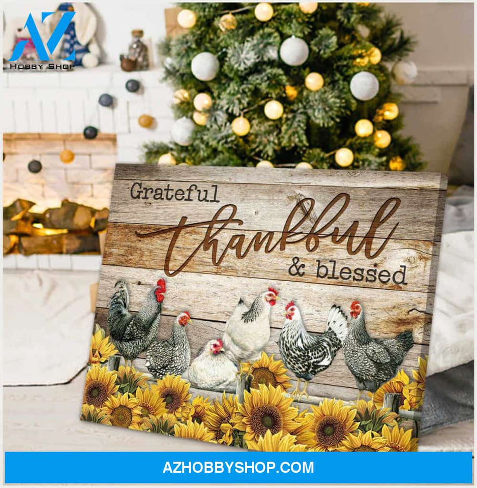 Farm Farmhouse Chicken Canvas Grateful Thankful Blessed Wall Art Decor