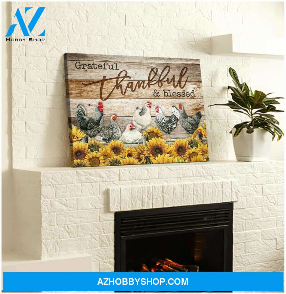 Farm Farmhouse Chicken Canvas Grateful Thankful Blessed Wall Art Decor