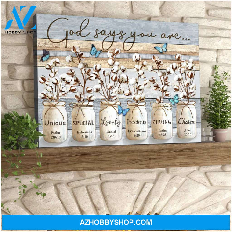 Farm Farmhouse God Says You Are Cotton Flowers and Butterflies Canvas Wall Art Decor