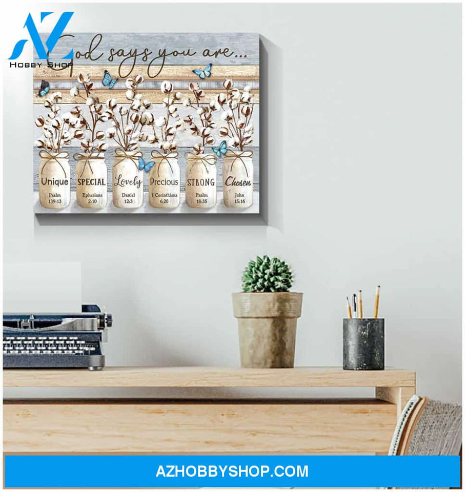 Farm Farmhouse God Says You Are Cotton Flowers and Butterflies Canvas Wall Art Decor