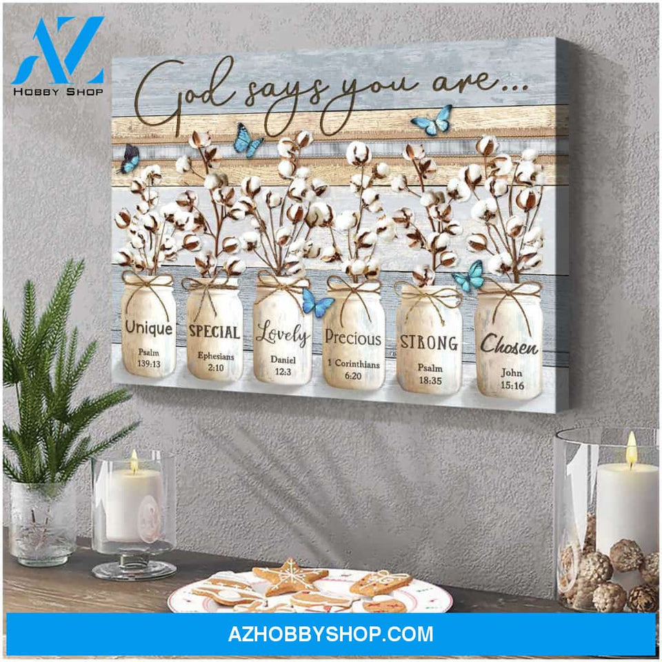 Farm Farmhouse God Says You Are Cotton Flowers and Butterflies Canvas Wall Art Decor
