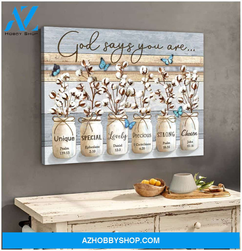 Farm Farmhouse God Says You Are Cotton Flowers and Butterflies Canvas Wall Art Decor