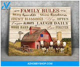 Farm Farmhouse Hereford Cow Family Rules Canvas Wall Art Decor