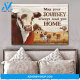 Farm Farmhouse Hereford Cow May Your Journey Always Leads You Home Canvas Wall Art Decor