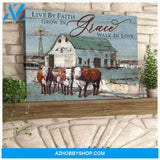 Farm Farmhouse Hereford Cows Canvas Live By Faith Canvas Poster Wall Art Prints, Farmhouse Decor