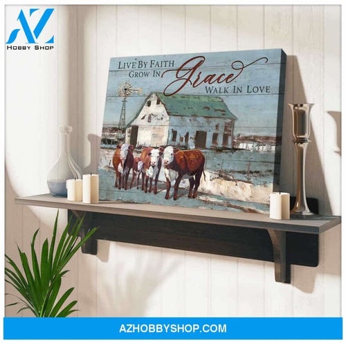 Farm Farmhouse Hereford Cows Canvas Live By Faith Wall Art Decor