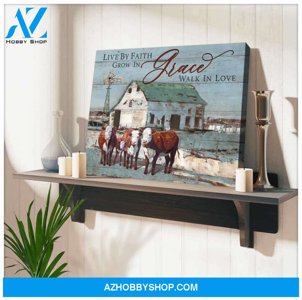 Farm Farmhouse Hereford Cows Canvas Live By Faith Wall Art Decor