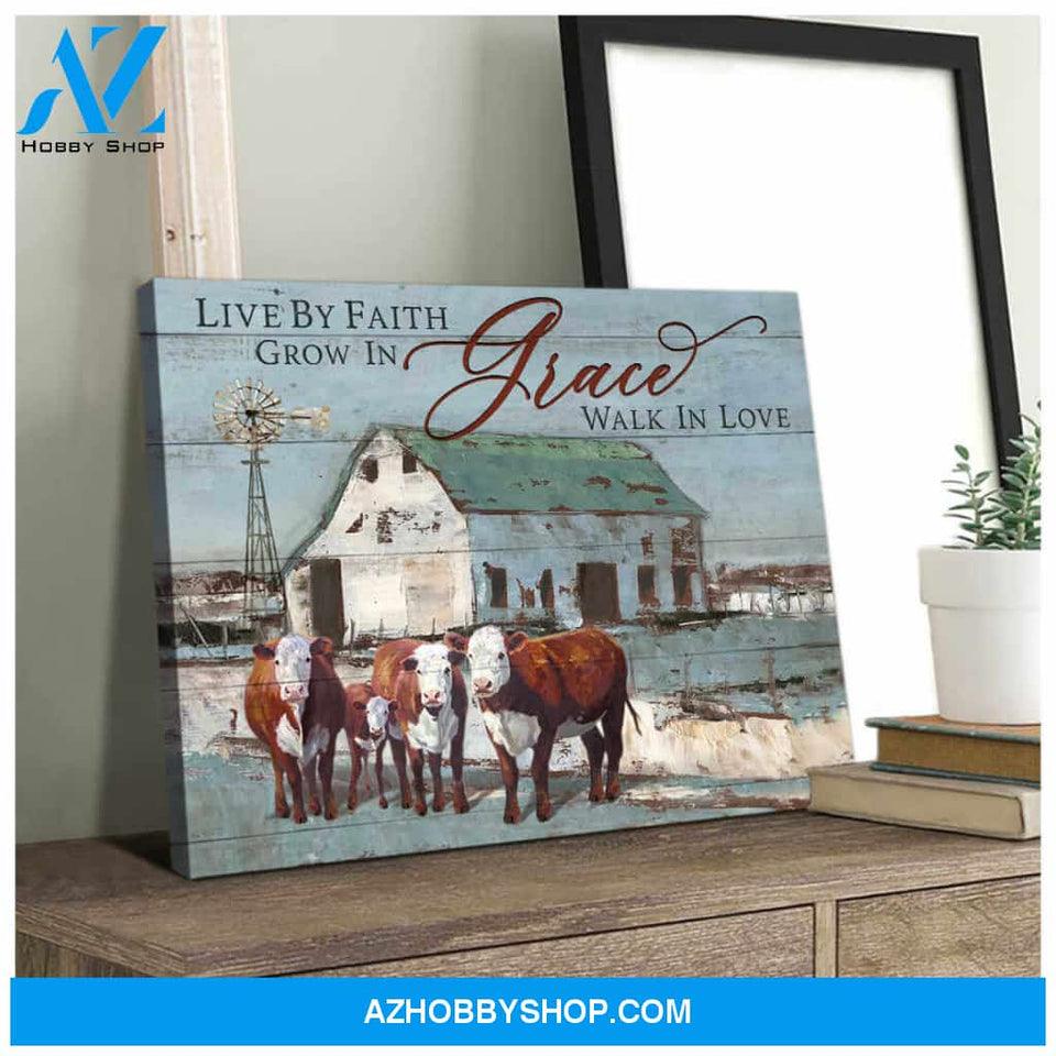 Farm Farmhouse Hereford Cows Canvas Live By Faith Wall Art Decor