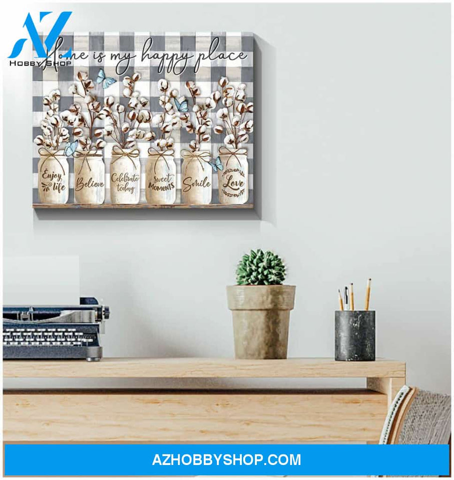 Farm Farmhouse Home Is My Happy Place Butterfly Canvas Wall Art Decor