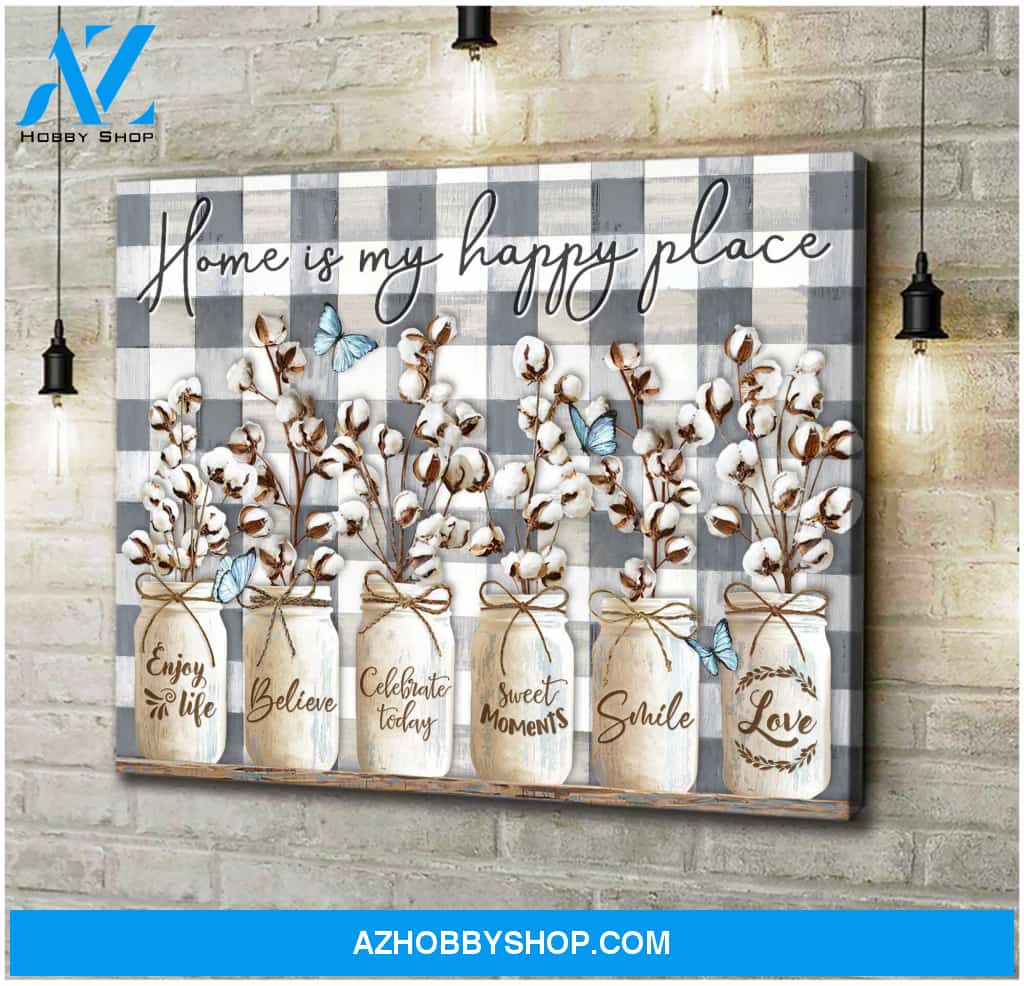 Farm Farmhouse Home Is My Happy Place Butterfly Canvas Wall Art Decor