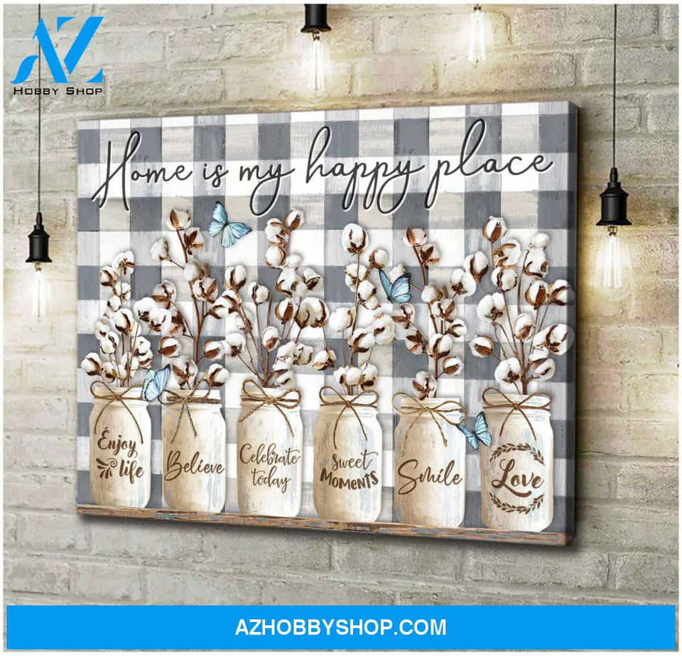 Farm Farmhouse Home Is My Happy Place Butterfly Canvas Wall Art Decor