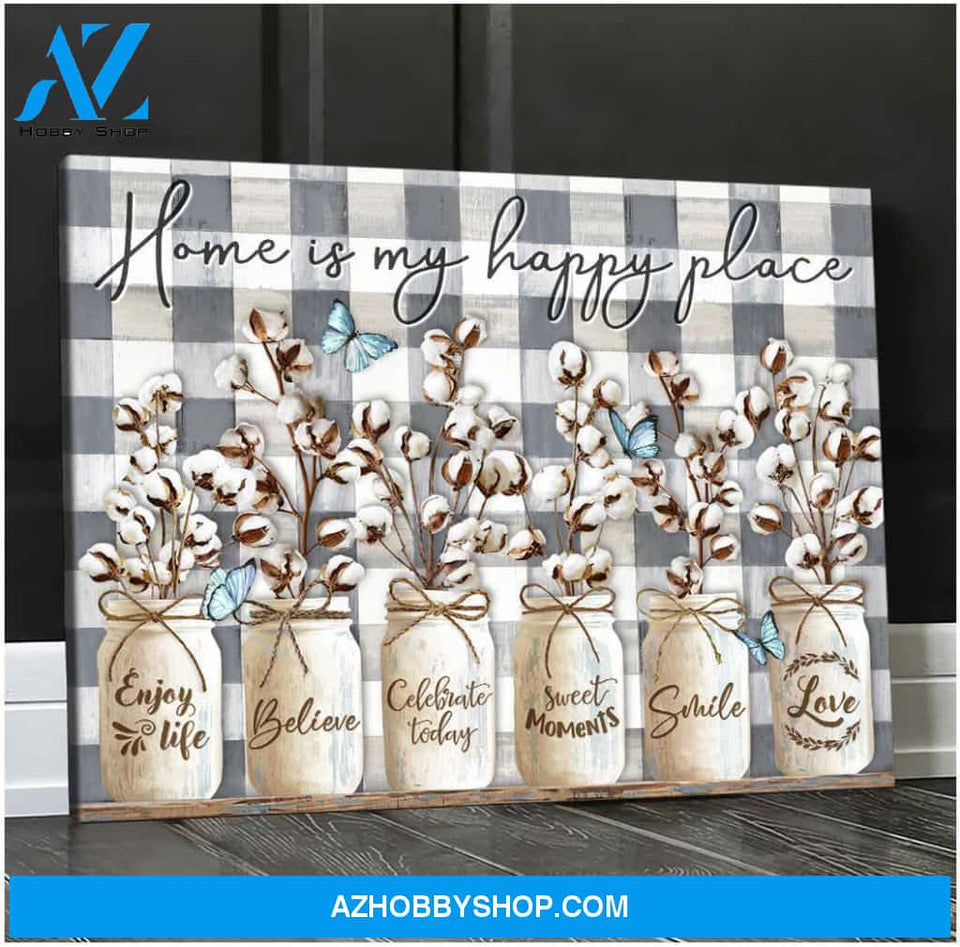 Farm Farmhouse Home Is My Happy Place Butterfly Canvas Wall Art Decor