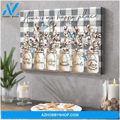 Farm Farmhouse Home Is My Happy Place Butterfly Canvas Wall Art Decor